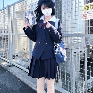 Japanese Style College Wind Uniform Set - Women's Spring JK Jacket with Pudding Bear Design - Cute and Trendy Outfit for Y2K Fashion Lovers