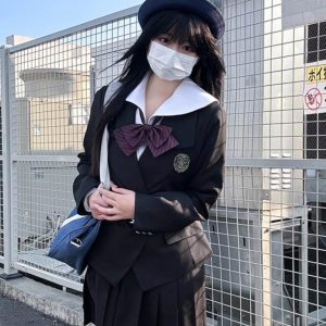 Japanese Style College Wind Uniform Set - Women's Spring JK Jacket with Pudding Bear Design - Cute and Trendy Outfit for Y2K Fashion Lovers