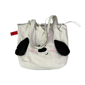 Japanese-Style Cute Big-Eared Dog Shoulder Bag for Women - Large-Capacity Canvas Tote for Students and Commuters