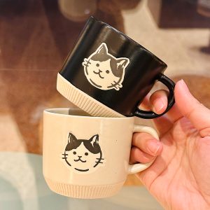 Japanese-Style Cute Cat Coffee Mug, Retro Ceramic Drinking Cup for Home, Ideal Oatmeal Mug for Girls