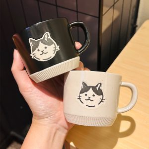 Japanese-Style Cute Cat Coffee Mug, Retro Ceramic Drinking Cup for Home, Ideal Oatmeal Mug for Girls