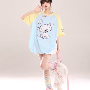 Japanese-Style Cute Sweet Dog Short-Sleeve T-Shirt for Women - Loose-Fitting Summer 2025 Trend, Youthful Look