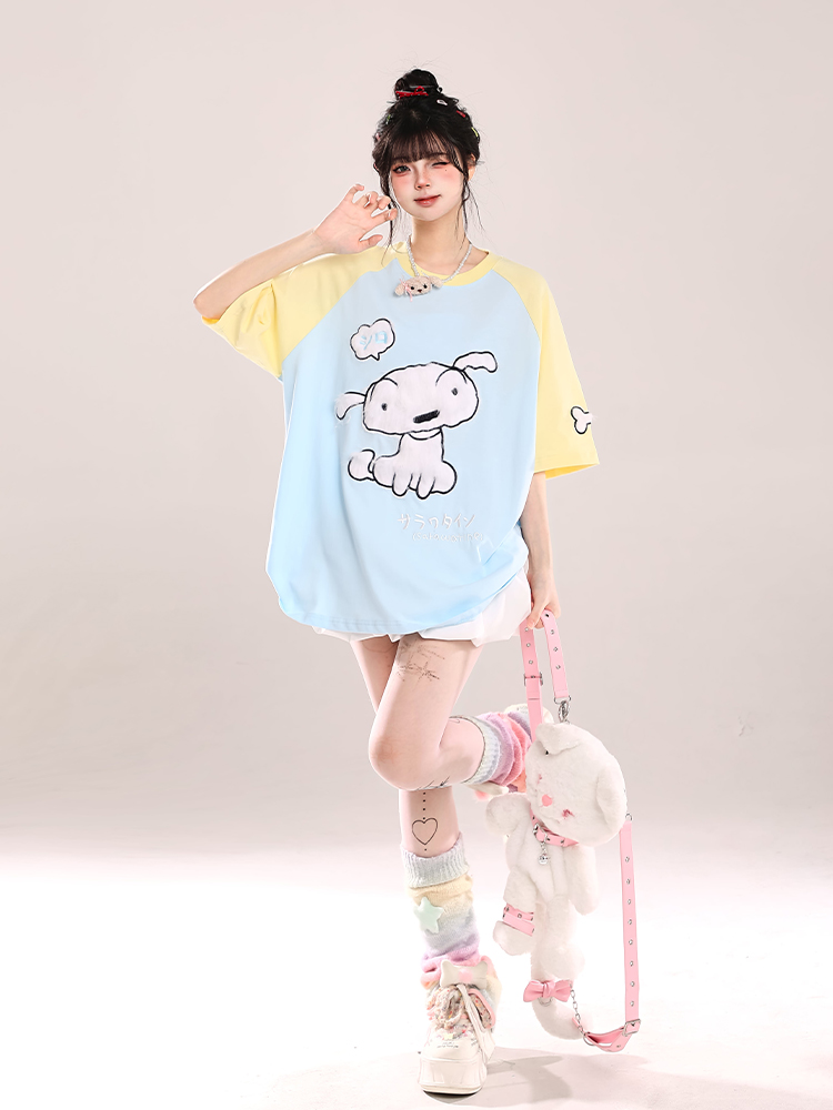 Japanese-Style Cute Sweet Dog Short-Sleeve T-Shirt for Women - Loose-Fitting Summer 2025 Trend, Youthful Look Japanese-Style Cute Sweet Dog Short-Sleeve T-Shirt for Women - Loose-Fitting Summer 2025 Trend, Youthful Look
