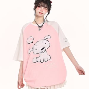 Japanese-Style Cute Sweet Dog Short-Sleeve T-Shirt for Women - Loose-Fitting Summer 2025 Trend, Youthful Look