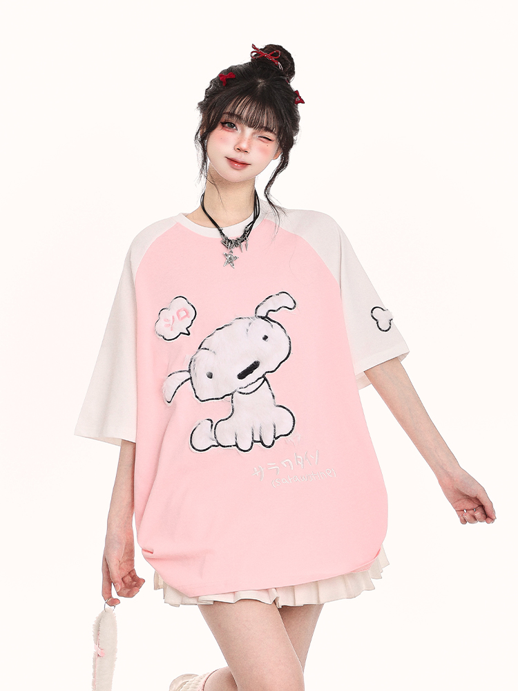 Japanese-Style Cute Sweet Dog Short-Sleeve T-Shirt for Women - Loose-Fitting Summer 2025 Trend, Youthful Look Japanese-Style Cute Sweet Dog Short-Sleeve T-Shirt for Women - Loose-Fitting Summer 2025 Trend, Youthful Look