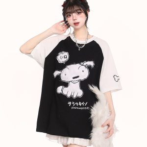 Japanese-Style Cute Sweet Dog Short-Sleeve T-Shirt for Women - Loose-Fitting Summer 2025 Trend, Youthful Look