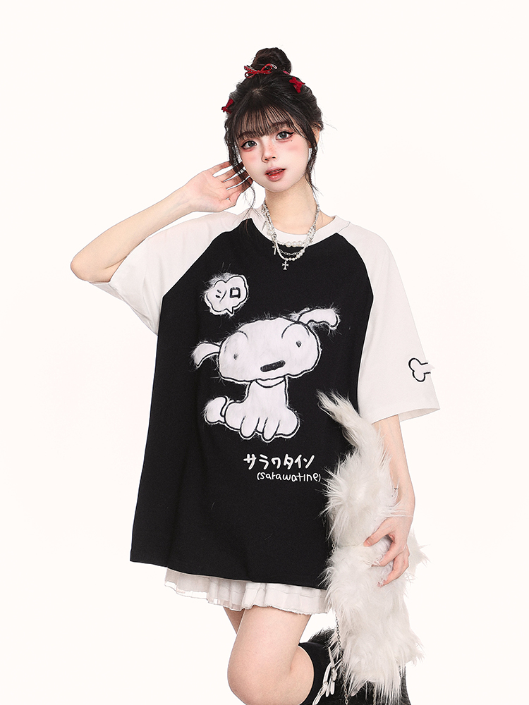 Japanese-Style Cute Sweet Dog Short-Sleeve T-Shirt for Women - Loose-Fitting Summer 2025 Trend, Youthful Look Japanese-Style Cute Sweet Dog Short-Sleeve T-Shirt for Women - Loose-Fitting Summer 2025 Trend, Youthful Look