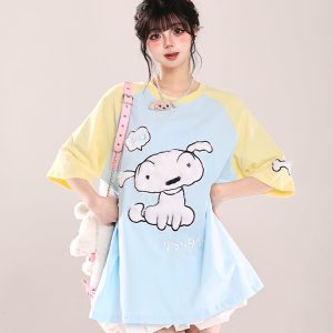 Japanese-Style Cute Sweet Dog Short-Sleeve T-Shirt for Women - Loose-Fitting Summer 2025 Trend, Youthful Look