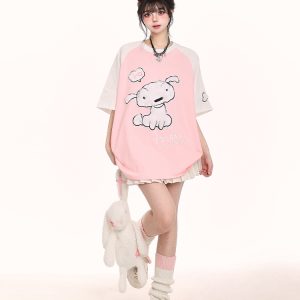Japanese-Style Cute Sweet Dog Short-Sleeve T-Shirt for Women - Loose-Fitting Summer 2025 Trend, Youthful Look