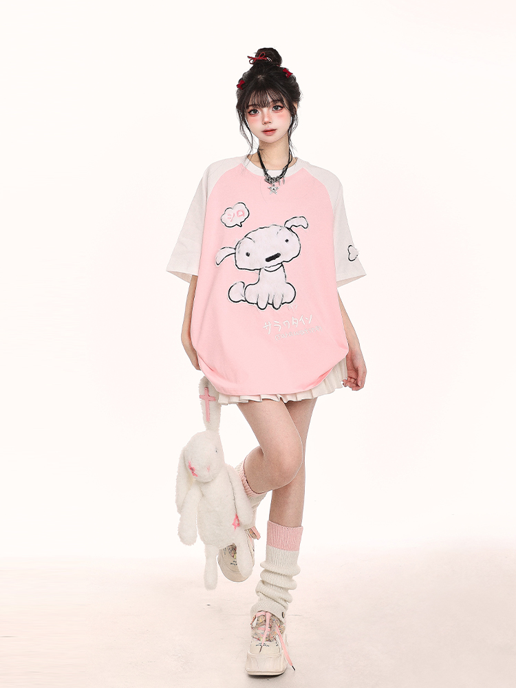 Japanese-Style Cute Sweet Dog Short-Sleeve T-Shirt for Women - Loose-Fitting Summer 2025 Trend, Youthful Look Japanese-Style Cute Sweet Dog Short-Sleeve T-Shirt for Women - Loose-Fitting Summer 2025 Trend, Youthful Look
