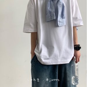 Japanese-Style Heavyweight 260g Loose Short-Sleeve T-Shirt for Men and Women - Summer City Boy Casual College Tee