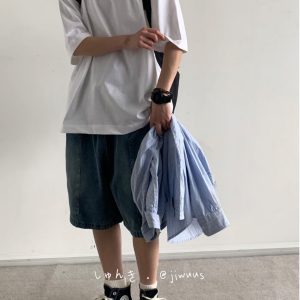 Japanese-Style Heavyweight 260g Loose Short-Sleeve T-Shirt for Men and Women - Summer City Boy Casual College Tee