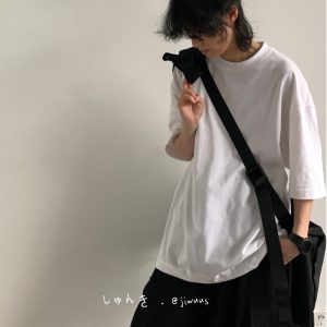 Japanese-Style Heavyweight 260g Loose Short-Sleeve T-Shirt for Men and Women - Summer City Boy Casual College Tee