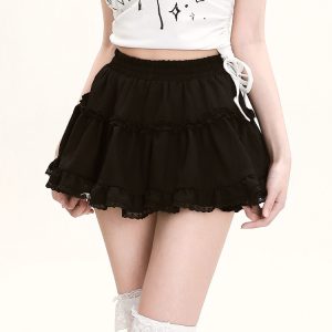 Japanese-Style Lace Spliced A-Line Puff Skirt for Women - High-Waisted, Slimming Summer Fashion, Versatile Niche Half Skirt