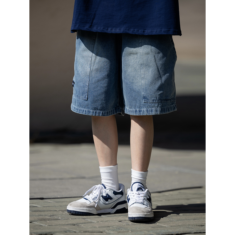 Japanese-Style Loose Denim Shorts for Men with Big Pockets - Summer City Boy Five-Point Casual Fashion