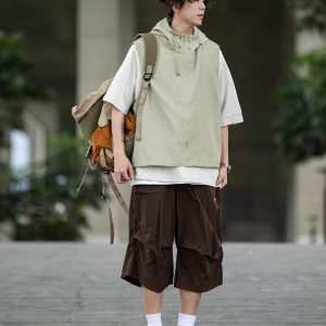 Japanese-Style Loose-Fitting Hooded Vest for Men - Casual Sleeveless Coat, Thin and Versatile for Y2K Fashion