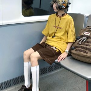 Japanese-Style Loose Short Sleeve Women's Color-Blocking Letter Print Raglan T-Shirt - Casual Summer Top