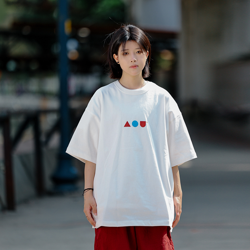 Japanese-Style Minimalist Couple Matching Printed Short-Sleeve T-Shirt for Men - Loose-Fitting Pure Cotton Casual Top