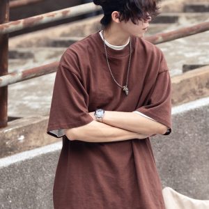 Japanese-Style Minimalist Heavyweight 250g Solid Color Short-Sleeve Men's T-Shirt - Loose Fit, Versatile Pure Cotton, Casual Wear