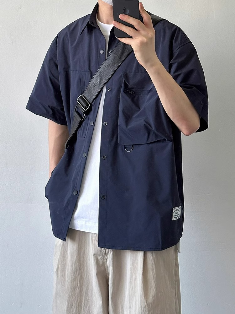 Japanese-Style Multi-Pocket Short Sleeve Shirt for Men and Women - Retro Loose Fit Casual Summer Workwear Japanese-Style Multi-Pocket Short Sleeve Shirt for Men and Women - Retro Loose Fit Casual Summer Workwear