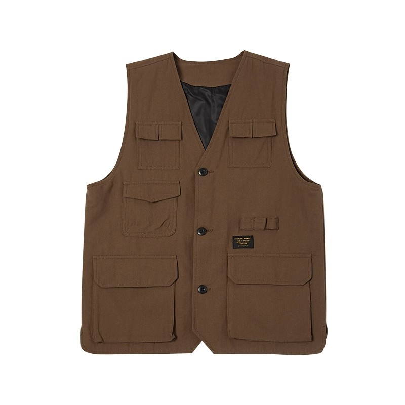 Japanese-Style Multi-Pocket Work Vest for Men - Retro Loose Sleeveless Functional Jacket, Urban Layered Fashion