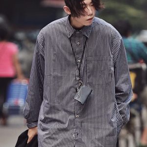 Japanese-Style Oversized Mid-Length Long Sleeve Shirt Jacket for Men - Casual 90s Inspired Fashion
