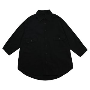 Japanese-Style Oversized Mid-Length Long Sleeve Shirt Jacket for Men - Casual 90s Inspired Fashion