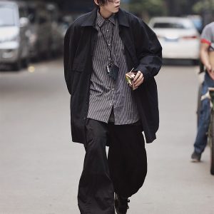 Japanese-Style Oversized Mid-Length Long Sleeve Shirt Jacket for Men - Casual 90s Inspired Fashion