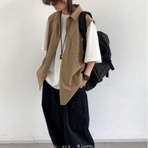 Japanese-Style Retro Fake Two-Piece Short Sleeve Shirt for Men and Women - Summer Loose Youth Couple Trendy Top