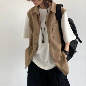 Japanese-Style Retro Fake Two-Piece Short Sleeve Shirt for Men and Women - Summer Loose Youth Couple Trendy Top