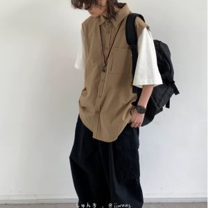 Japanese-Style Retro Fake Two-Piece Short Sleeve Shirt for Men and Women - Summer Loose Youth Couple Trendy Top