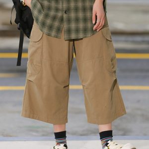 Japanese-Style Retro Loose Pocket Work Pants for Men and Women, Summer Street Fashion Casual Wide-Leg Cropped Trousers