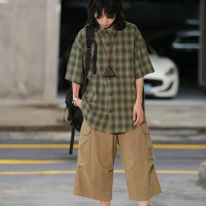 Japanese-Style Retro Loose Pocket Work Pants for Men and Women, Summer Street Fashion Casual Wide-Leg Cropped Trousers