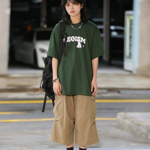 Japanese-Style Retro Loose Pocket Work Pants for Men and Women, Summer Street Fashion Casual Wide-Leg Cropped Trousers