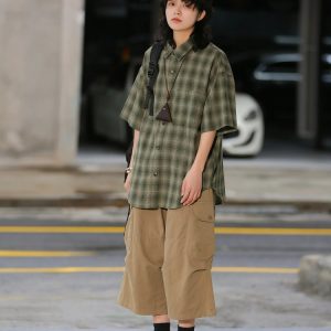 Japanese-Style Retro Loose Pocket Work Pants for Men and Women, Summer Street Fashion Casual Wide-Leg Cropped Trousers