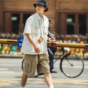 Japanese-Style Retro Multi-Pocket Short Sleeve Shirt Jacket for Men - Summer Casual Loose Fit Trendy Workwear