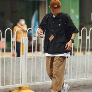 Japanese-Style Retro Multi-Pocket Short Sleeve Shirt Jacket for Men - Summer Casual Loose Fit Trendy Workwear