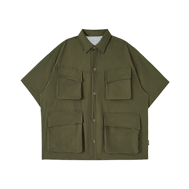 Japanese-Style Retro Multi-Pocket Short Sleeve Shirt Jacket for Men - Summer Casual Loose Fit Trendy Workwear