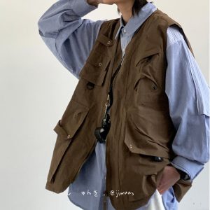 Japanese-Style Retro Multi-Pocket Vest for Men and Women - Casual Loose Sleeveless Layering Outerwear for Spring and Autumn