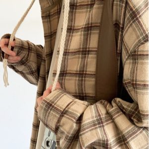 Japanese-Style Retro Plaid Hooded Long Sleeve Shirt for Men and Women - Casual College Trendy Jacket for Spring and Autumn