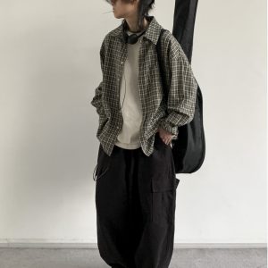 Japanese-style Retro Plaid Long Sleeve Shirt Jacket for Men and Women, Unisex Loose Fit, Versatile City Boy Style for Spring and Autumn