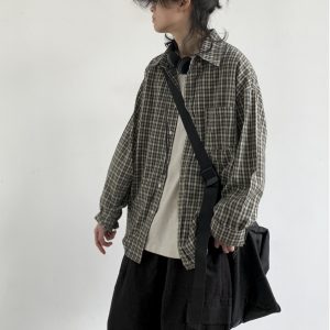 Japanese-style Retro Plaid Long Sleeve Shirt Jacket for Men and Women, Unisex Loose Fit, Versatile City Boy Style for Spring and Autumn