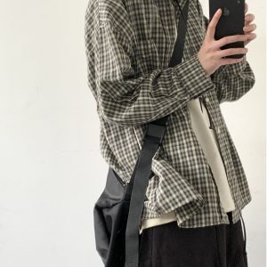 Japanese-style Retro Plaid Long Sleeve Shirt Jacket for Men and Women, Unisex Loose Fit, Versatile City Boy Style for Spring and Autumn