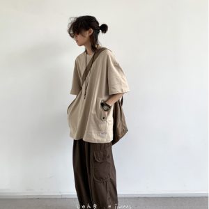 Japanese-Style Retro Pocket Short Sleeve T-Shirt for Men and Women - Loose Casual Versatile Summer Tee