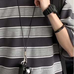 Japanese-Style Retro Striped Round Neck Short Sleeve T-Shirt for Summer, Unisex Loose College Style Half-Sleeve Top