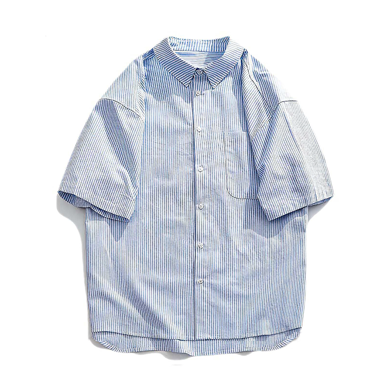 Japanese-Style Retro Striped Short Sleeve Shirt for Men and Women, Summer Loose Casual City Boy Jacket