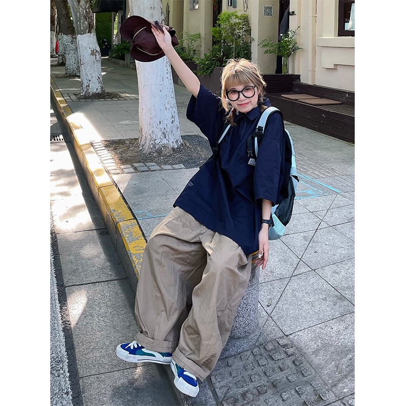 Japanese-Style Retro Summer Short-Sleeve Unisex Polo Shirt - Loose Fit City Boy Half-Sleeve Top