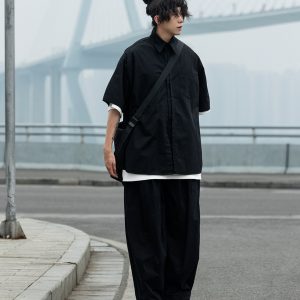 Japanese-Style Retro Wide-Leg Casual Pants for Men - Summer Straight-Leg Drawstring Elastic Waist Trousers
