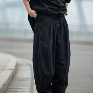 Japanese-Style Retro Wide-Leg Casual Pants for Men - Summer Straight-Leg Drawstring Elastic Waist Trousers