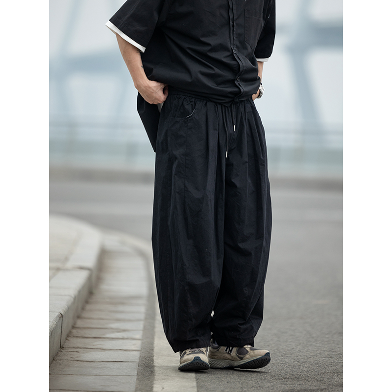 Japanese-Style Retro Wide-Leg Casual Pants for Men - Summer Straight-Leg Drawstring Elastic Waist Trousers
